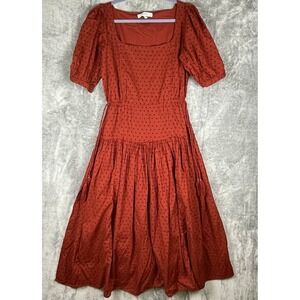 joie nashua striped fil coupe cotton jacquard dress medium red milkmaid coquette